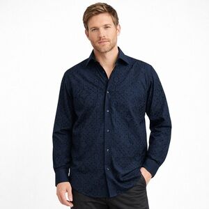 Men's Black Velvet Emblem Print Casual Button Down Shirt